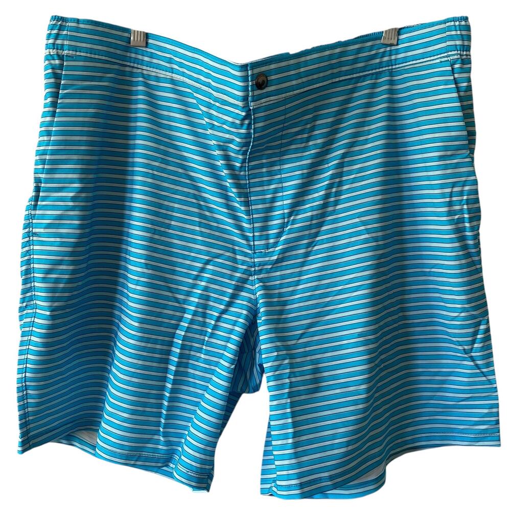 NEW LANDS' END Men's Striped Swim Shorts Blue Size XL Pockets Coastal Vacation